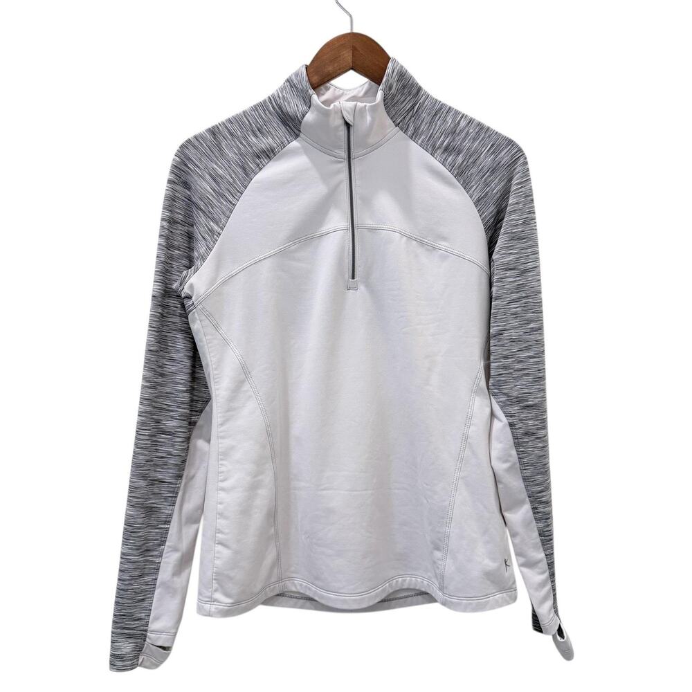Danskin Now Sweatshirt Womens Medium Silver 1/4 Zip Dri More Pullover Colorblock
